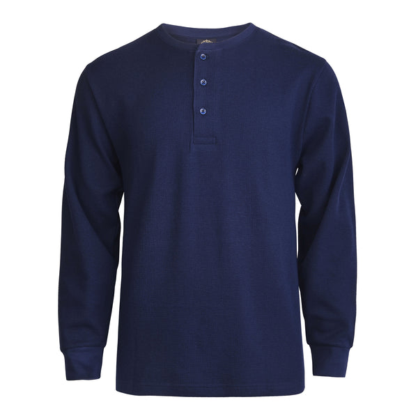 KNOCKER MEN'S WAFFLE-KNIT THERMAL HENLEY SHIRT (MHS100_NAVY) – Uni
