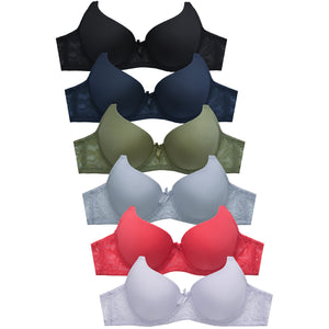 MAMIA LADIES FULL CUP PLAIN/LACE BRA (BR4517PL)