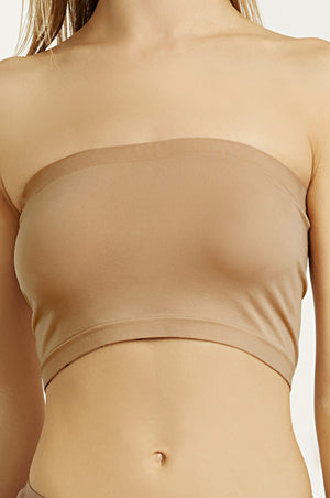 SOFRA LADIES SEAMLESS NO PAD TUBE BRA (BR0125STN_BEIGE)