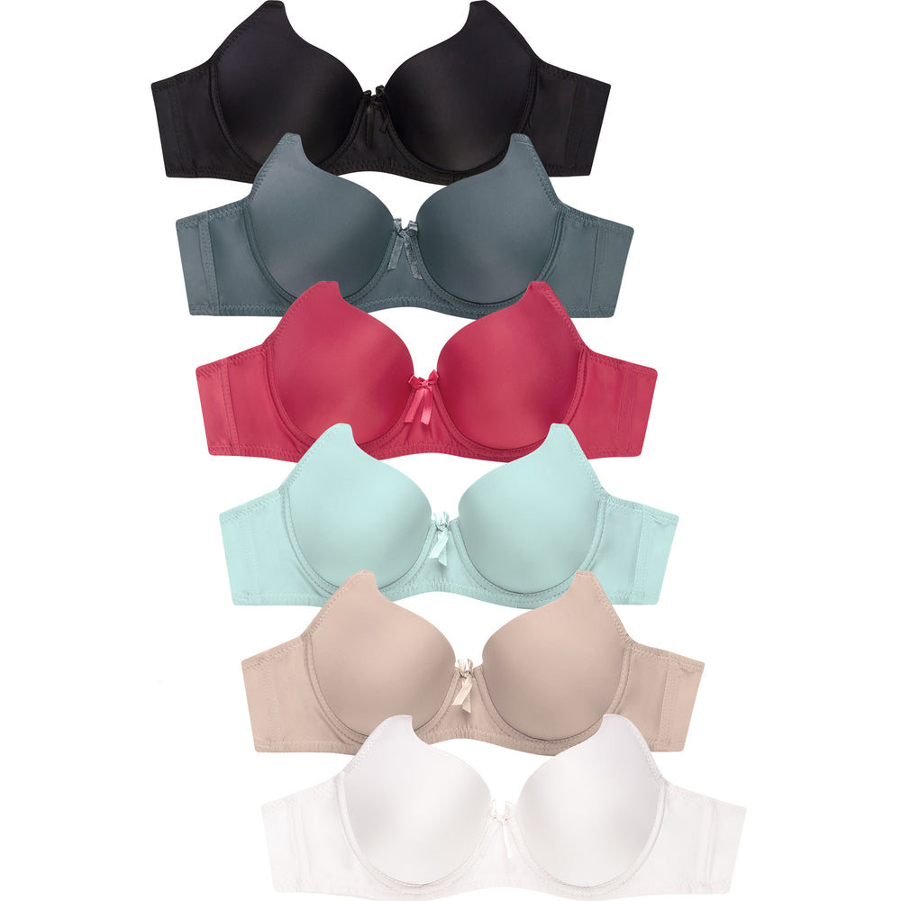 Sofra BR4129PDD1-34DD Ladies Intimate Sets DD Full Cup Plain Bra with 3  Hooks Wide Straps, Multi Color - Size 34DD - Pack of 6 