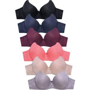 Mamia Women's Push Up Bra in Lace and Plain Full Cups (Pack of 6)