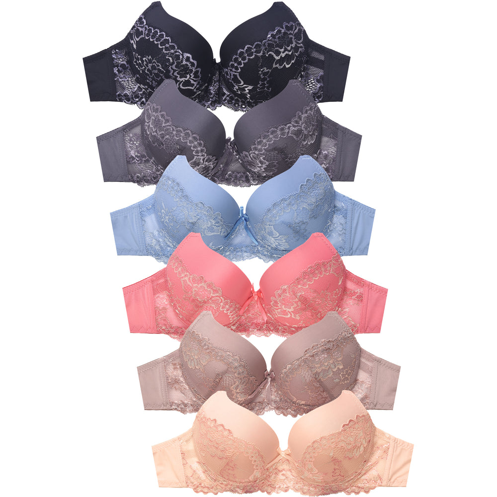 SOFRA LADIES FULL CUP PLAIN LACE PUSH UP BRA (BR4339PLU)