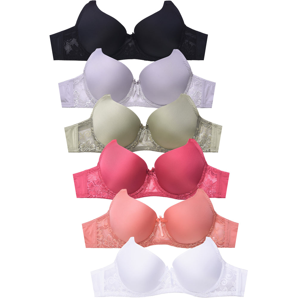 Mamia Women's Basic Lace/Plain Lace Bras (Pack of 6)- Various