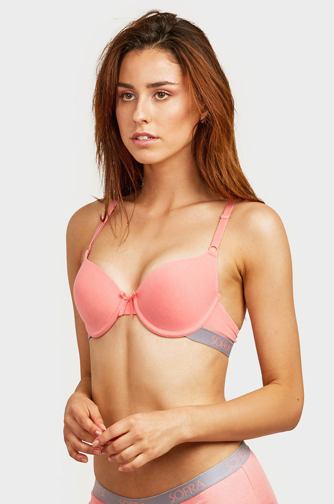 SOFRA LADIES FULL CUP COTTON LOGO BAND BRA (BR4421P)