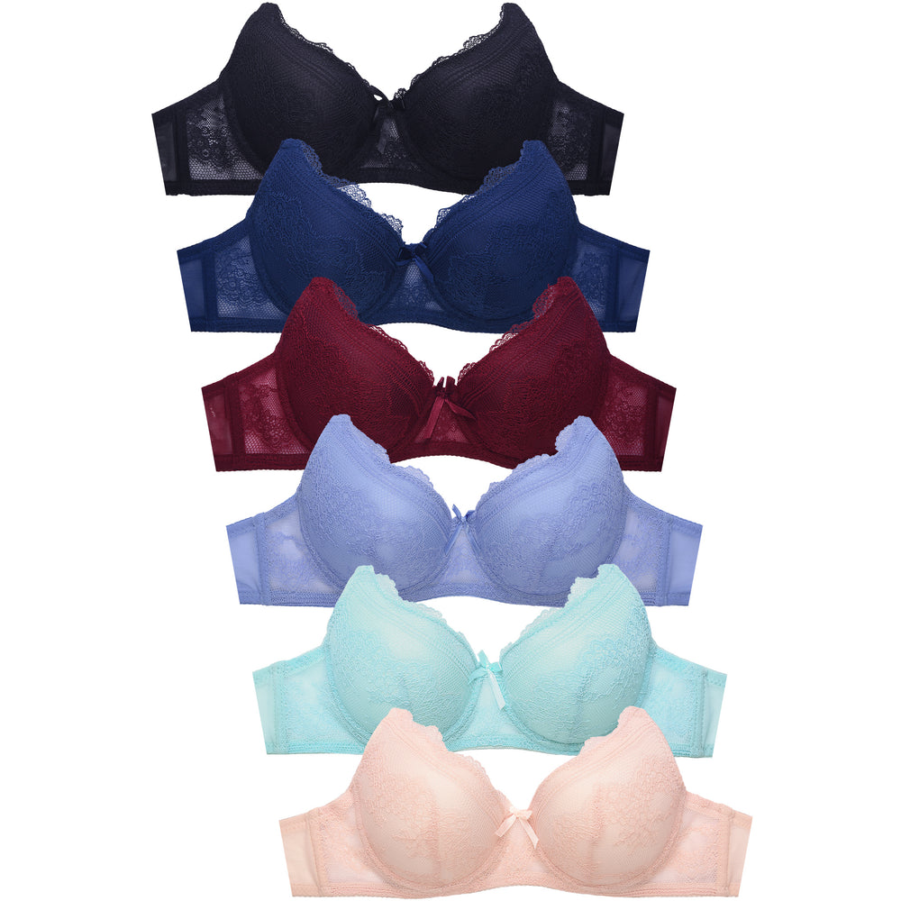 Mamia Women's Full Cup Push Up Lace Bras (Pack of 6) (38B