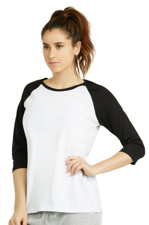 COTTONBELL LADIES BASEBALL TEE (LBT001C_WH/BK)