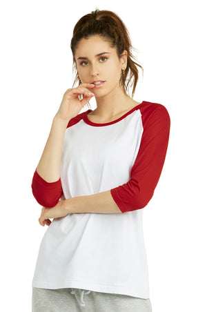 COTTONBELL LADIES BASEBALL TEE (LBT001C_WH/RED)