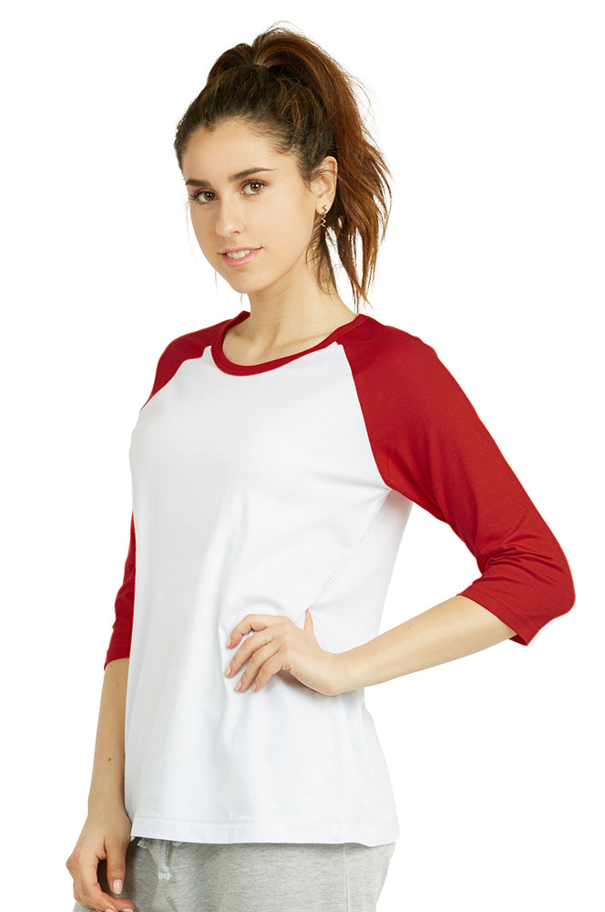 COTTONBELL LADIES BASEBALL TEE (LBT001C_WH/RED)