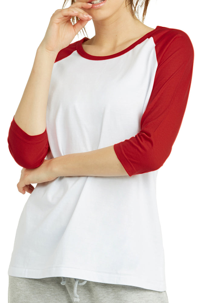 COTTONBELL LADIES BASEBALL TEE (LBT001C_WH/RED)