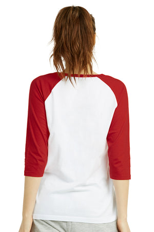 COTTONBELL LADIES BASEBALL TEE (LBT001C_WH/RED)