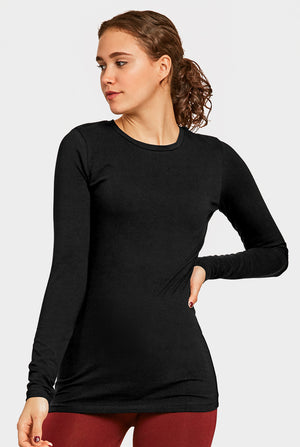 SOFRA LADIES LONG SLEEVE CLASSIC FIT CREW NECK T-SHIRT (TR025_BLACK)