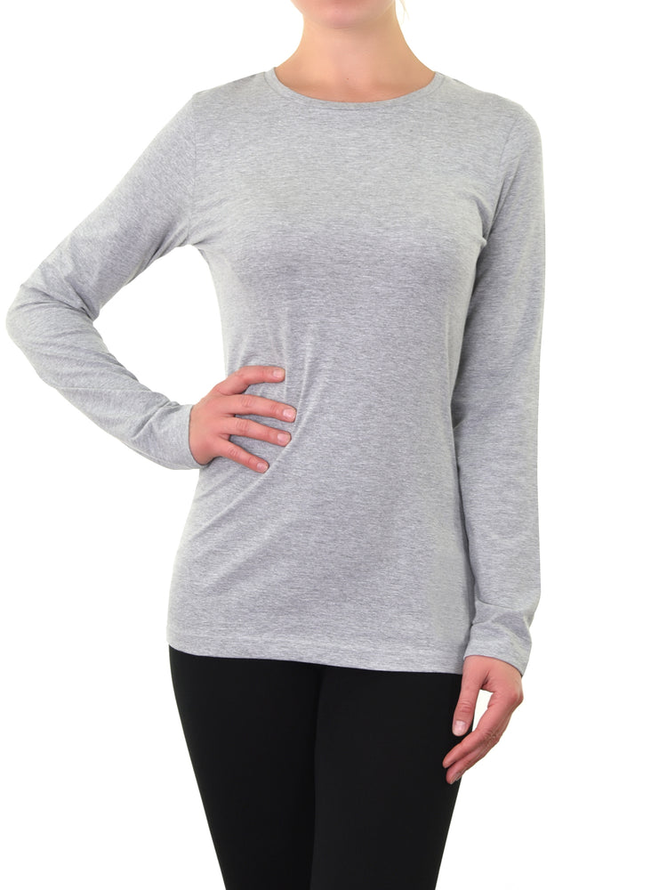 SOFRA LADIES LONG SLEEVE CLASSIC FIT CREW NECK T-SHIRT (TR025_H.GRY)