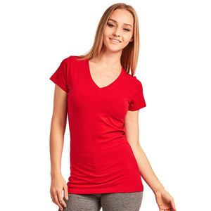 SOFRA LADIES CLASSIC FIT V NECK T-SHIRT (TV021_RED)