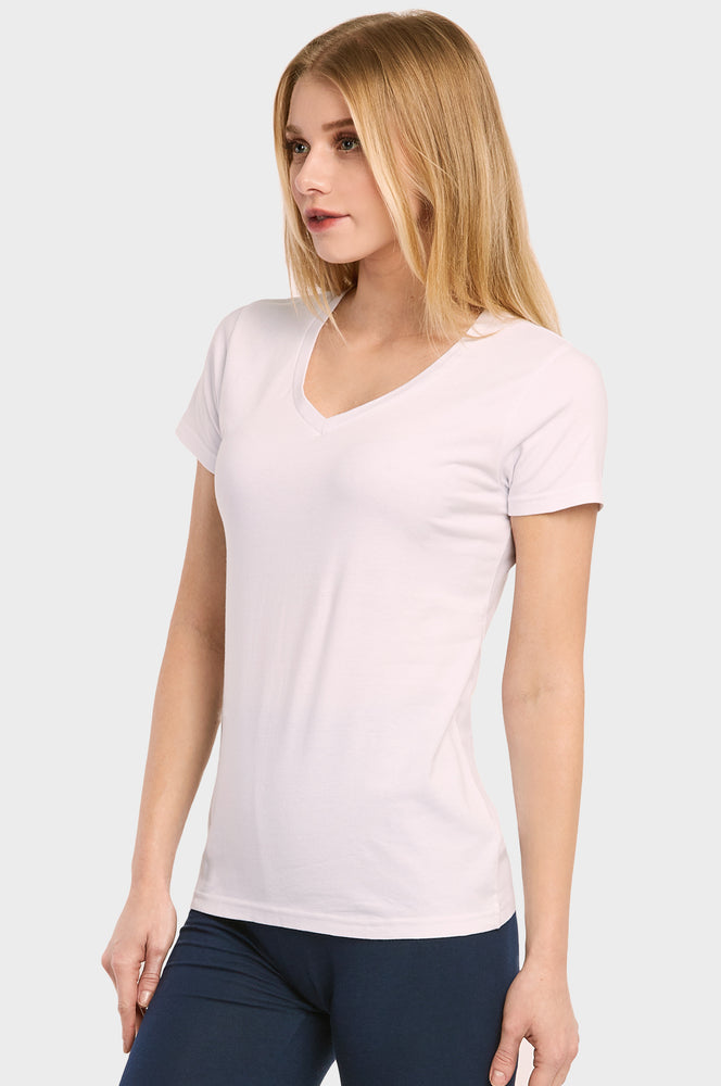 SOFRA LADIES CLASSIC FIT V NECK T-SHIRT (TV021_WHITE)