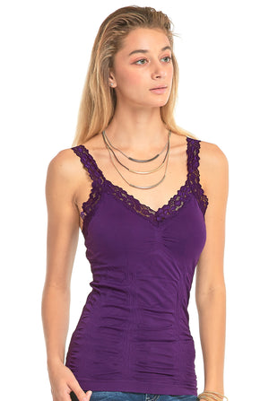 Marlow Womens Size XL Sleeveless Purple Camisole Layer Tank Top Lace Trim